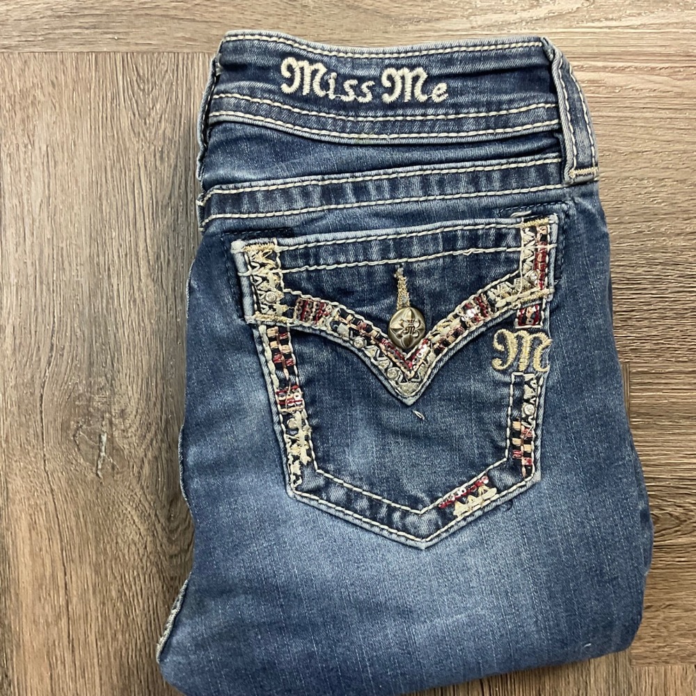 Miss Me Super Skinny Crystal Bling Embellished Jeans Girls 14 Blue Coquette Y2K - Picture 3 of 8